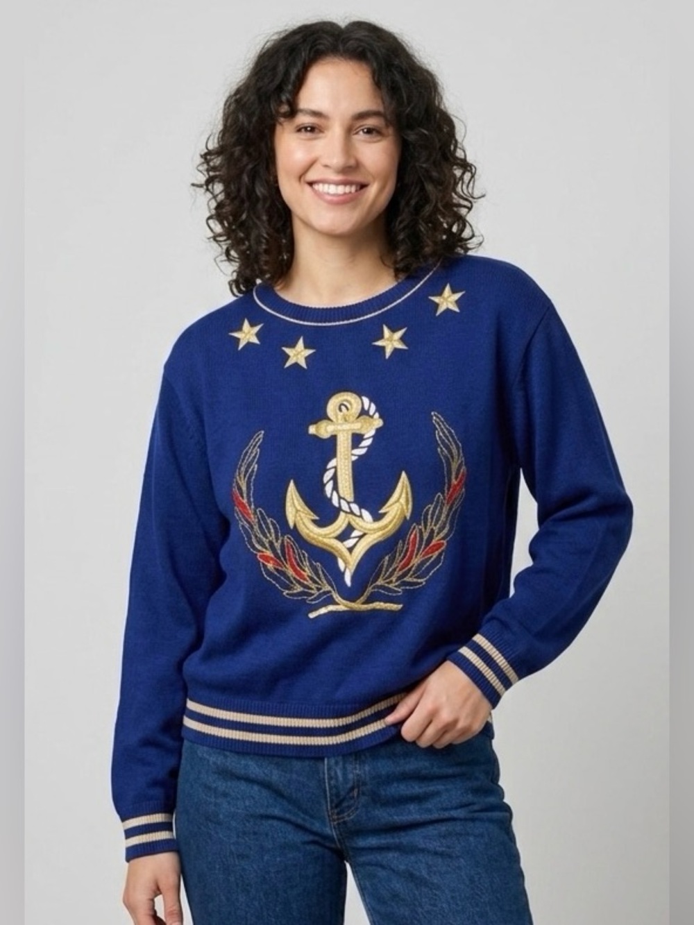 LIZ CLAIBORNE COLLECTION | 80s 90s Vintage Nautical Embroidered Sweater